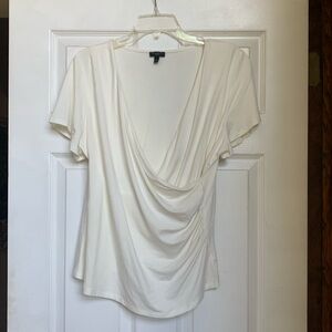 Talbots cream top with a V-neck and short sleeves, featuring a stretchy fit XL